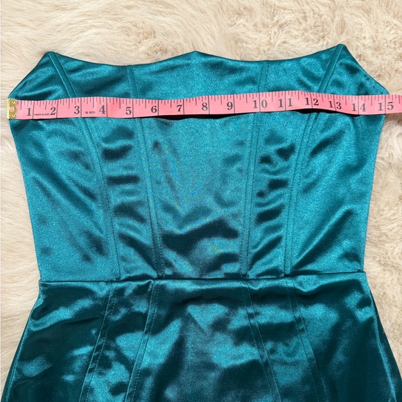 Revolve Superdown Zoe Strapless Satin Corset Mini Dress Teal Green Size Small - Picture 6 of 8